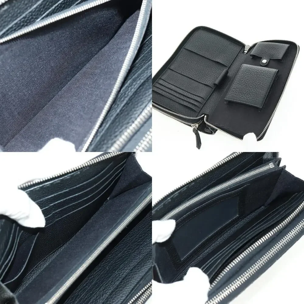 Fendi Leather Selleria Double Zip Organizer Wallet Black